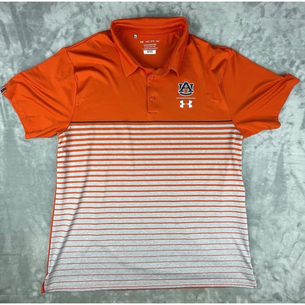 Auburn Tigers Under Armour Playoff Polo Mens XXL Orange Excellent Striped Shirt
